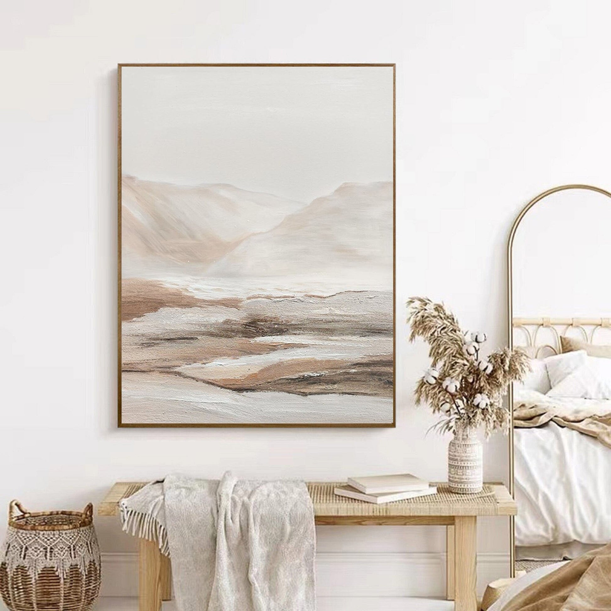 Beige Abstract Canvas Painting – Minimalist Landscape Wall Art – Abstract Painting