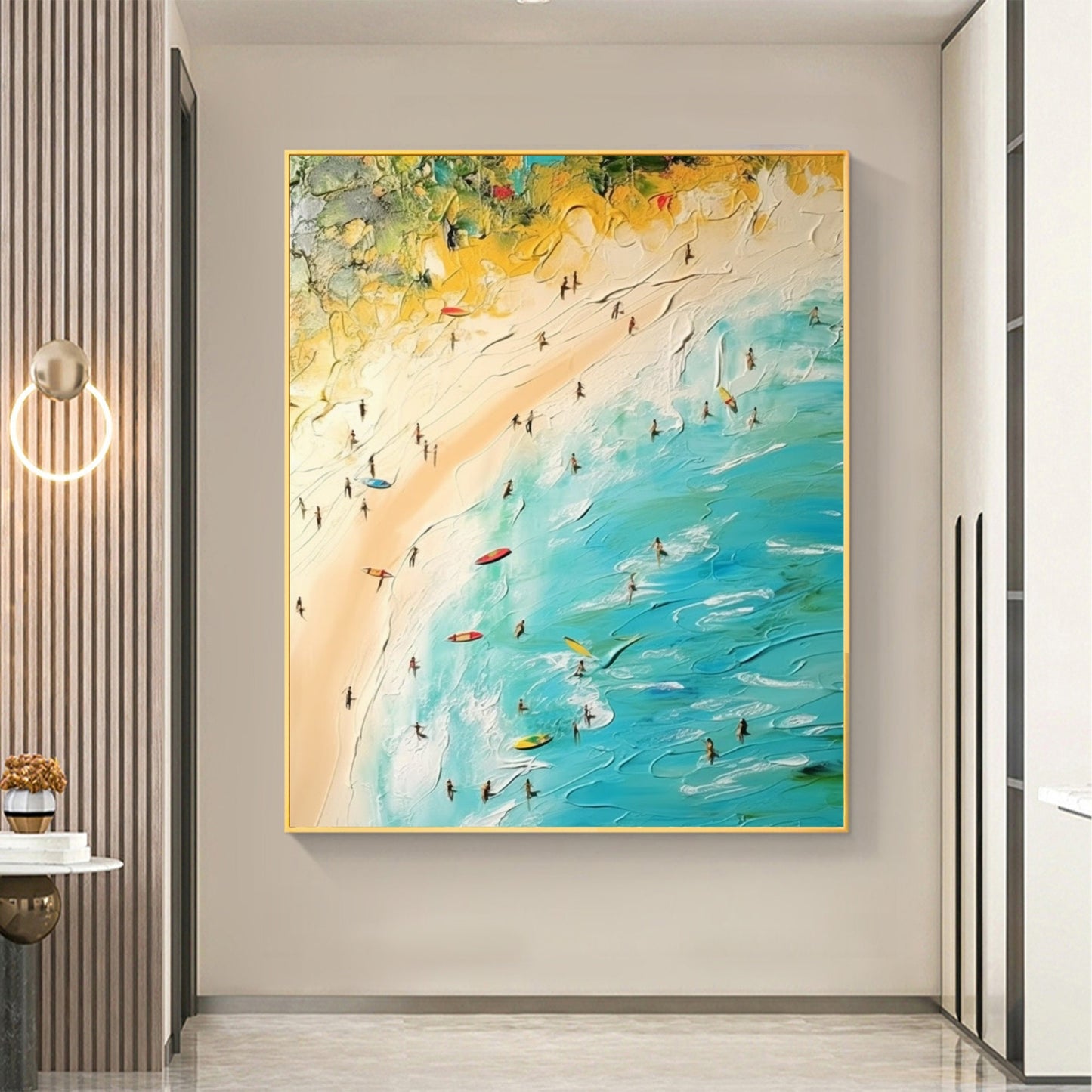 Original Golden Beach – Gold Beach Seascape Wall Art | Abstract Oil Painting, view 2