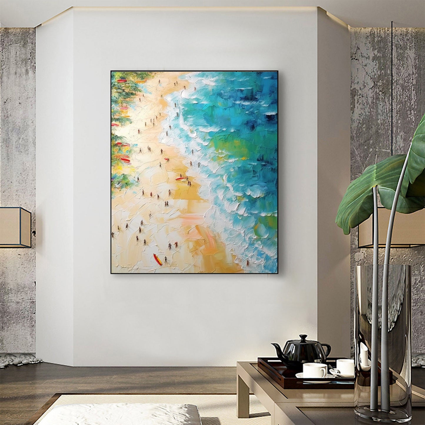 Gold Abstract Beach Seascape Wall Art Oil Painting