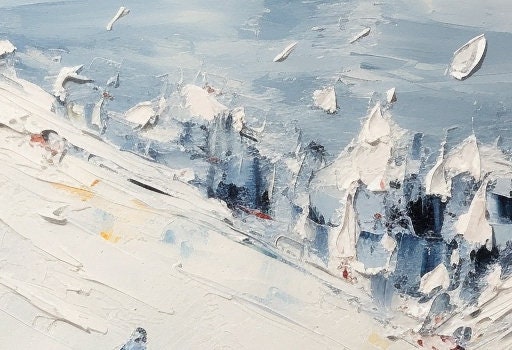 Ski Sport – White Abstract Wall Art | Hand-Painted Oil Painting, view 3
