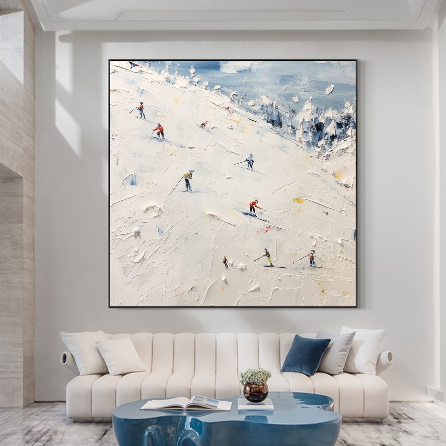 Ski Sport – White Abstract Wall Art | Hand-Painted Oil Painting, view 2
