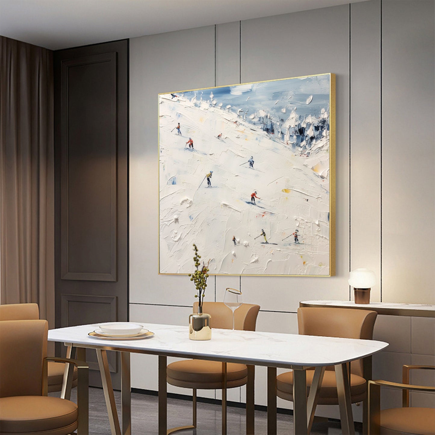 White Abstract Wall Art – Ski Sport