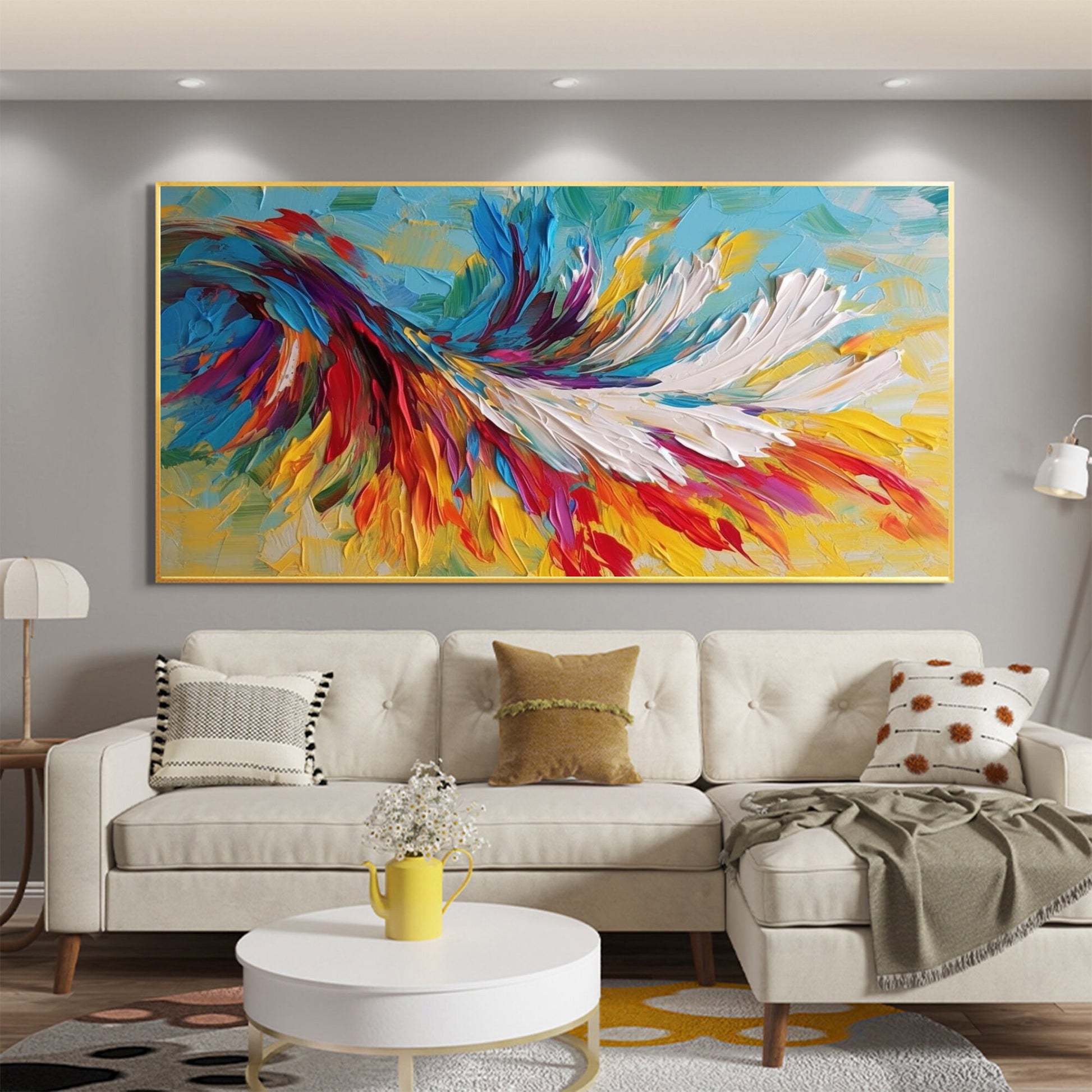 Large – Colorful Bird Animal Wall Art | Abstract Oil Painting, view 5