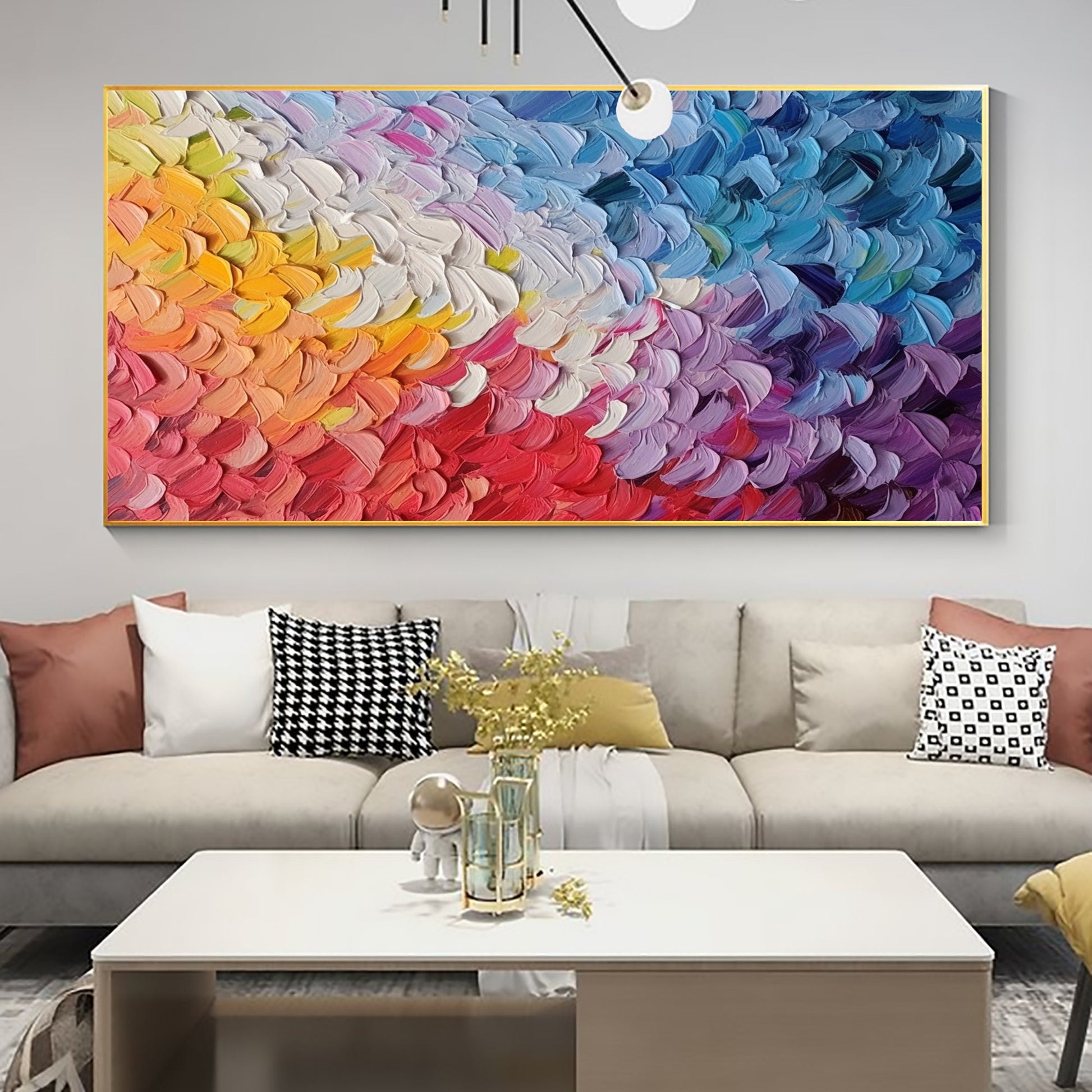 Abstract Colorful Feathers Oil Painting, Large Wall Art, Custom – Colorful Bird Animal Wall Art | Abstract Oil Painting, view