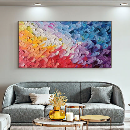 Colorful Abstract Bird Feathers Oil Painting – Large Animal Wall Art