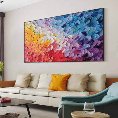 Colorful Abstract Bird Feathers Oil Painting – Large Animal Wall Art