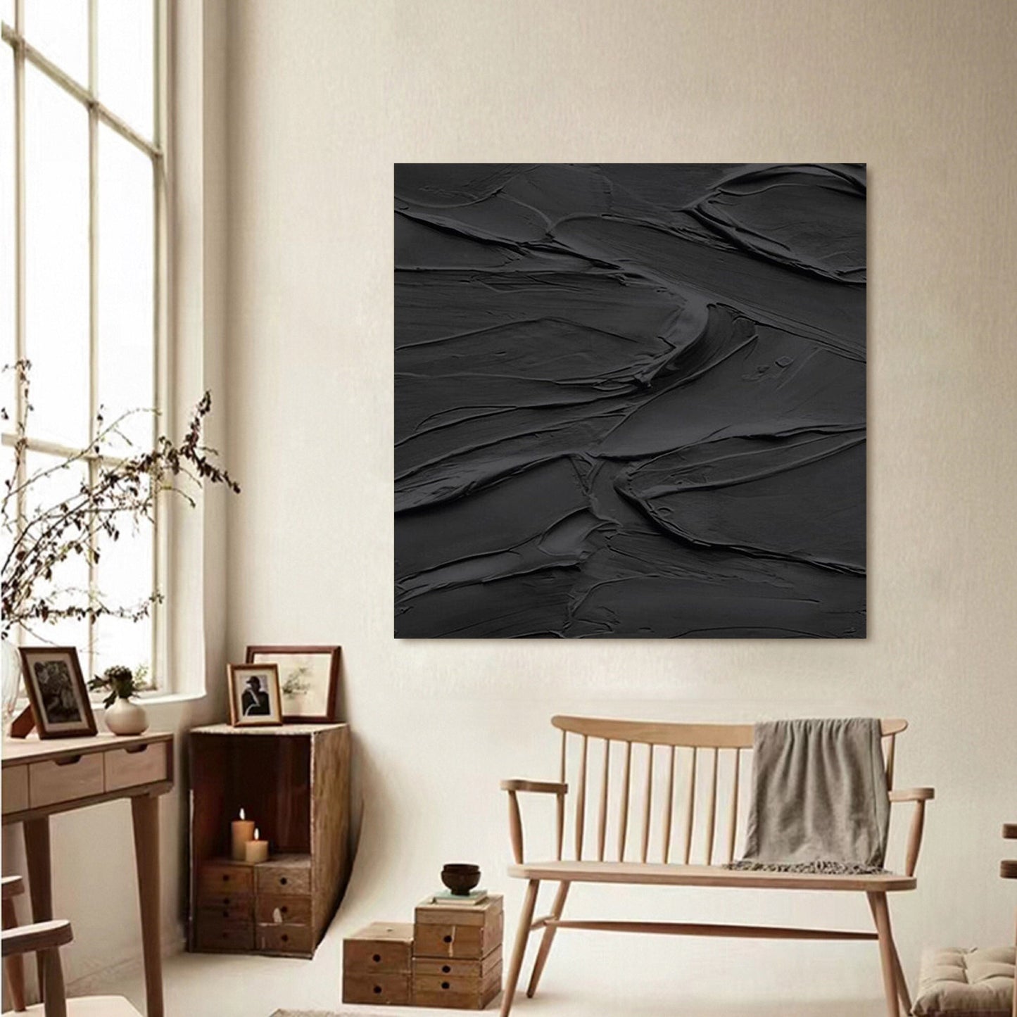 Black 3D Textured Wall Art – Minimalist Painting – Abstract Painting