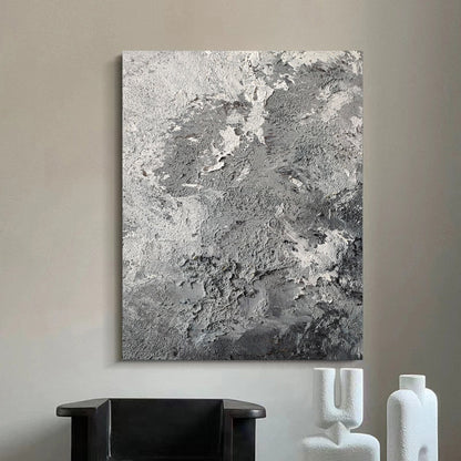 Large Grey Textured Abstract Painting – Minimalist Plaster Wall Art