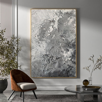 Large Grey Textured Abstract Painting – Minimalist Plaster Wall Art