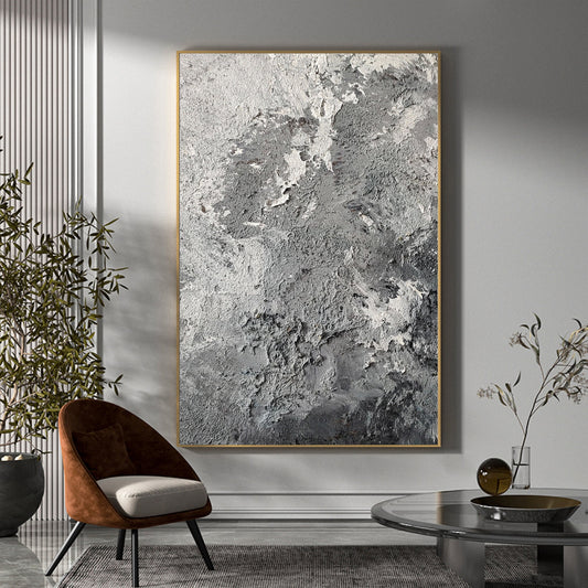 Large Grey Textured Abstract Painting – Minimalist Plaster Wall Art