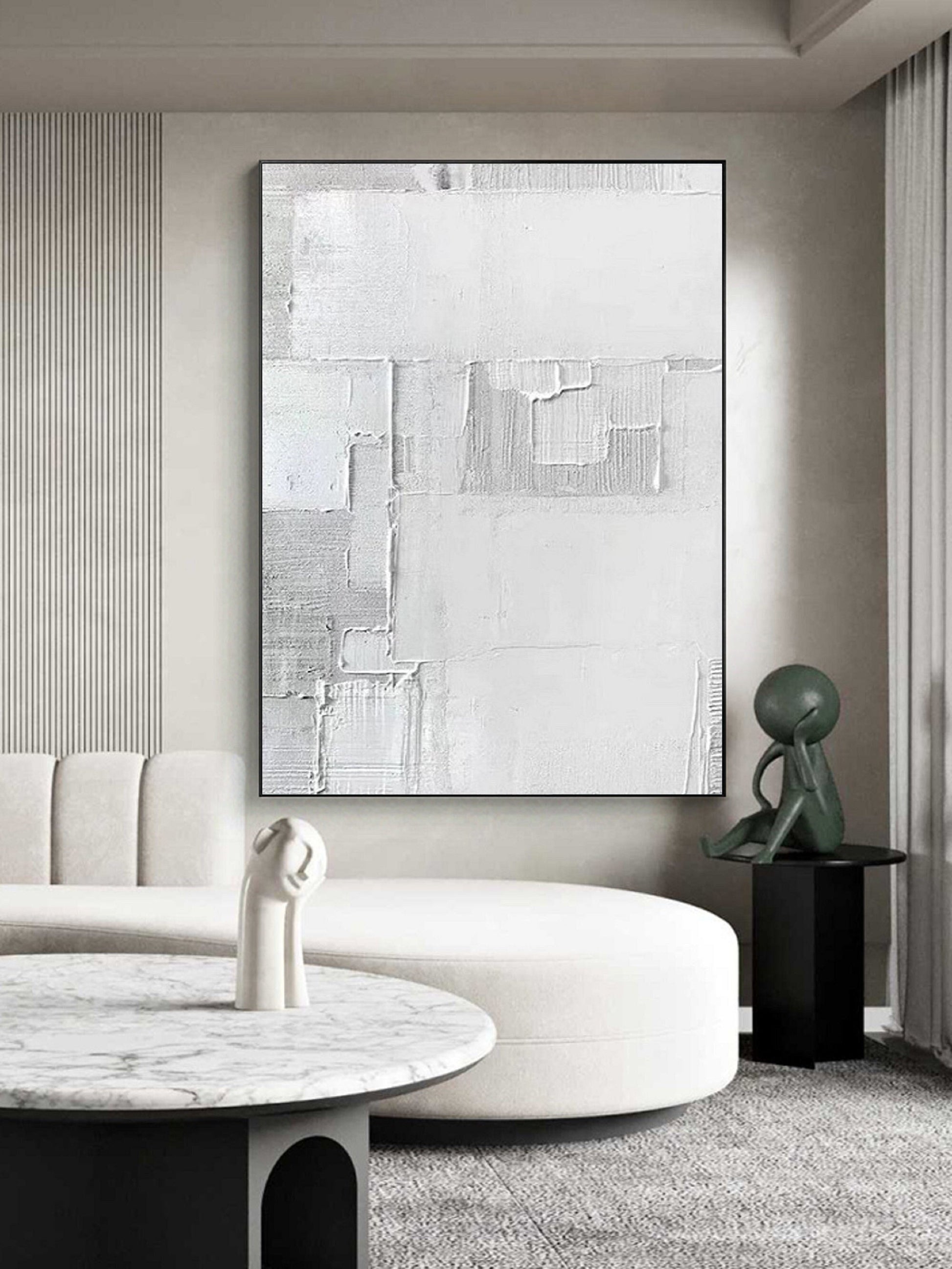 Textured Grey and White Abstract Painting – Minimalist Wall Art