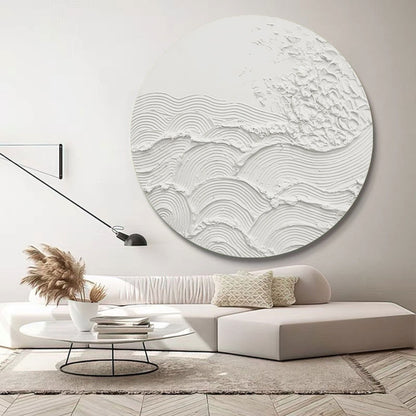 White 3D Textured Circle Painting – Minimal Abstract Wall Art – Abstract Painting