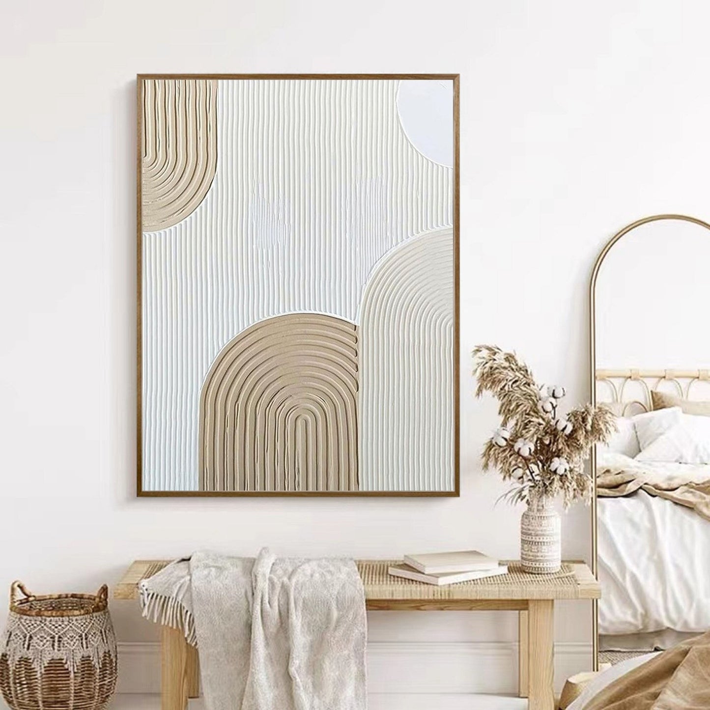 Beige and white 3D Minimalist Painting Large Beige and white Art Beige – Abstract Painting