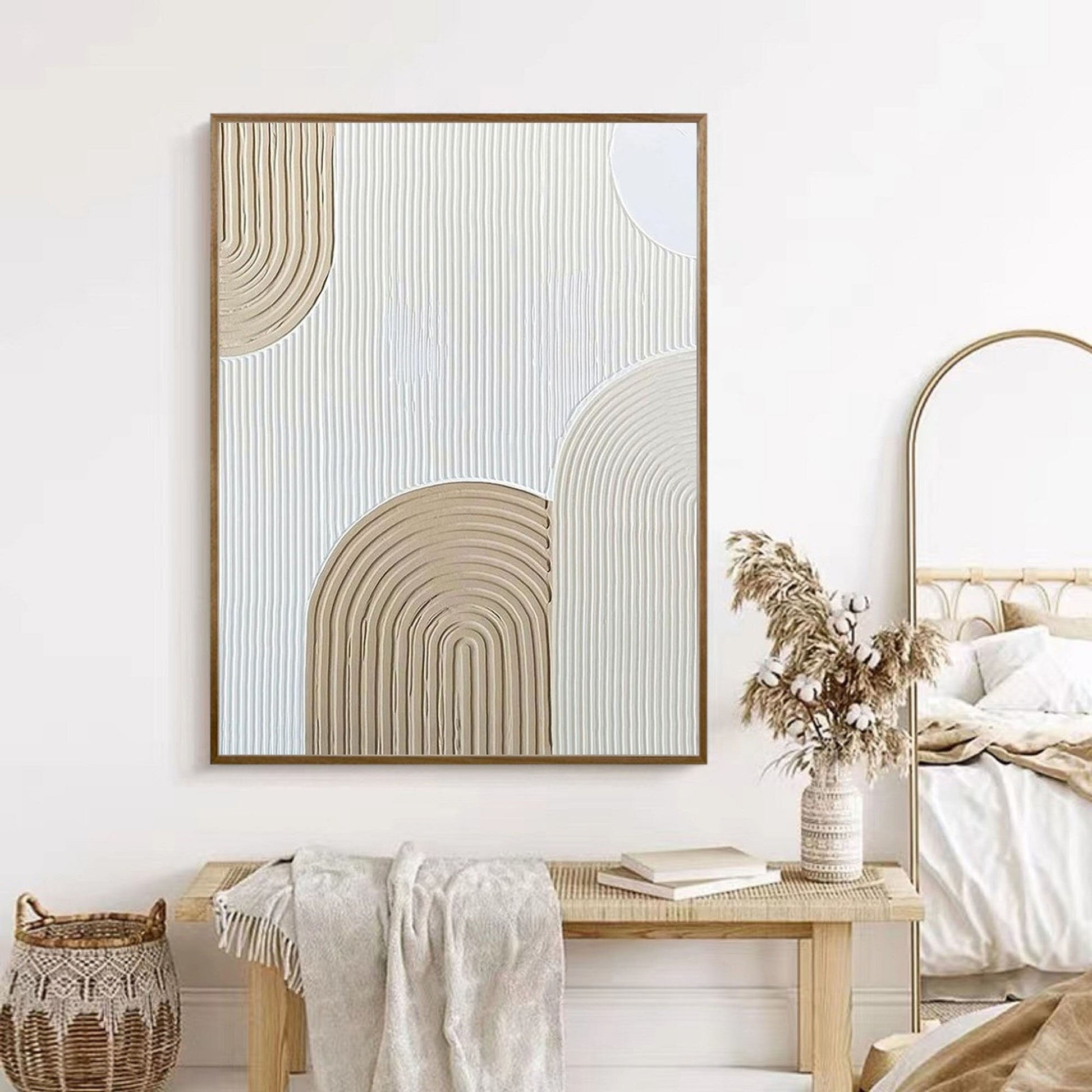 Beige and white 3D Minimalist Painting Large Beige and white Art Beige – Abstract Painting