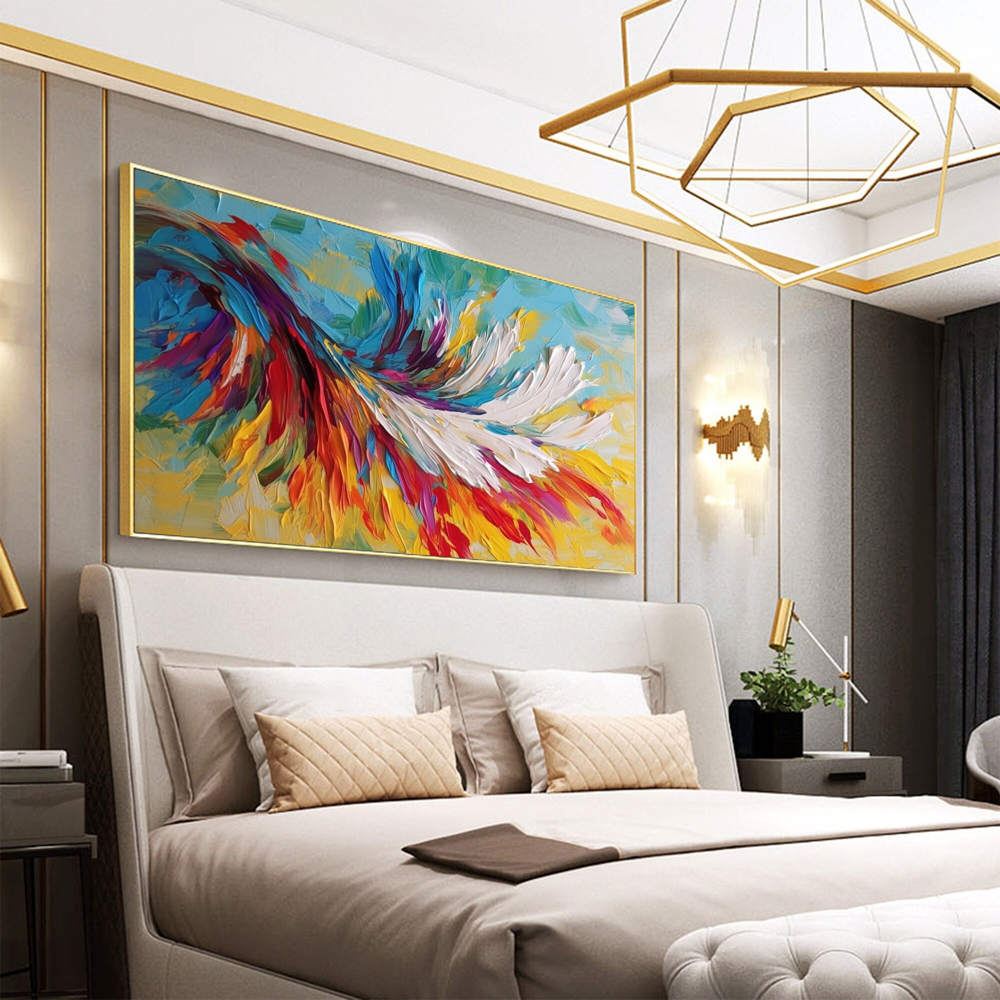 Large – Colorful Bird Animal Wall Art | Abstract Oil Painting, view 2
