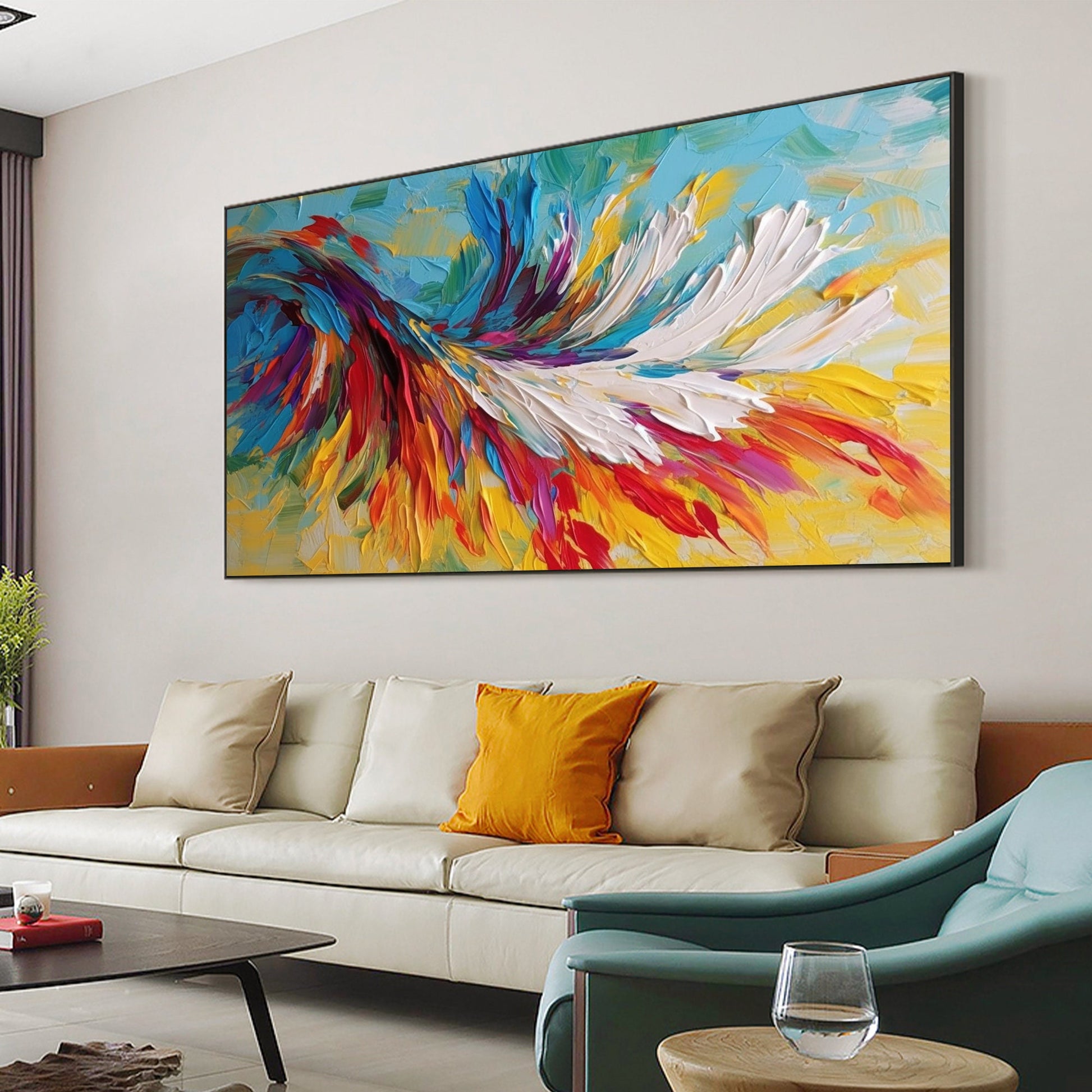 Large – Colorful Bird Animal Wall Art | Abstract Oil Painting, view 3
