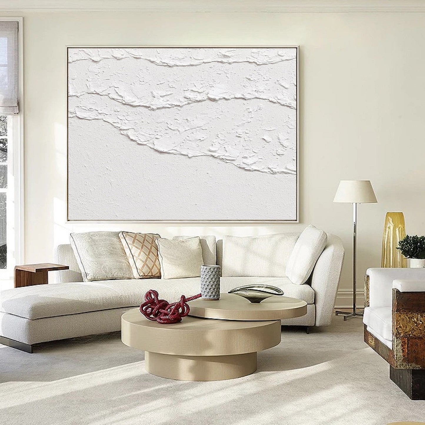 Minimalist White 3D Textured Abstract Painting – Modern Wall Art