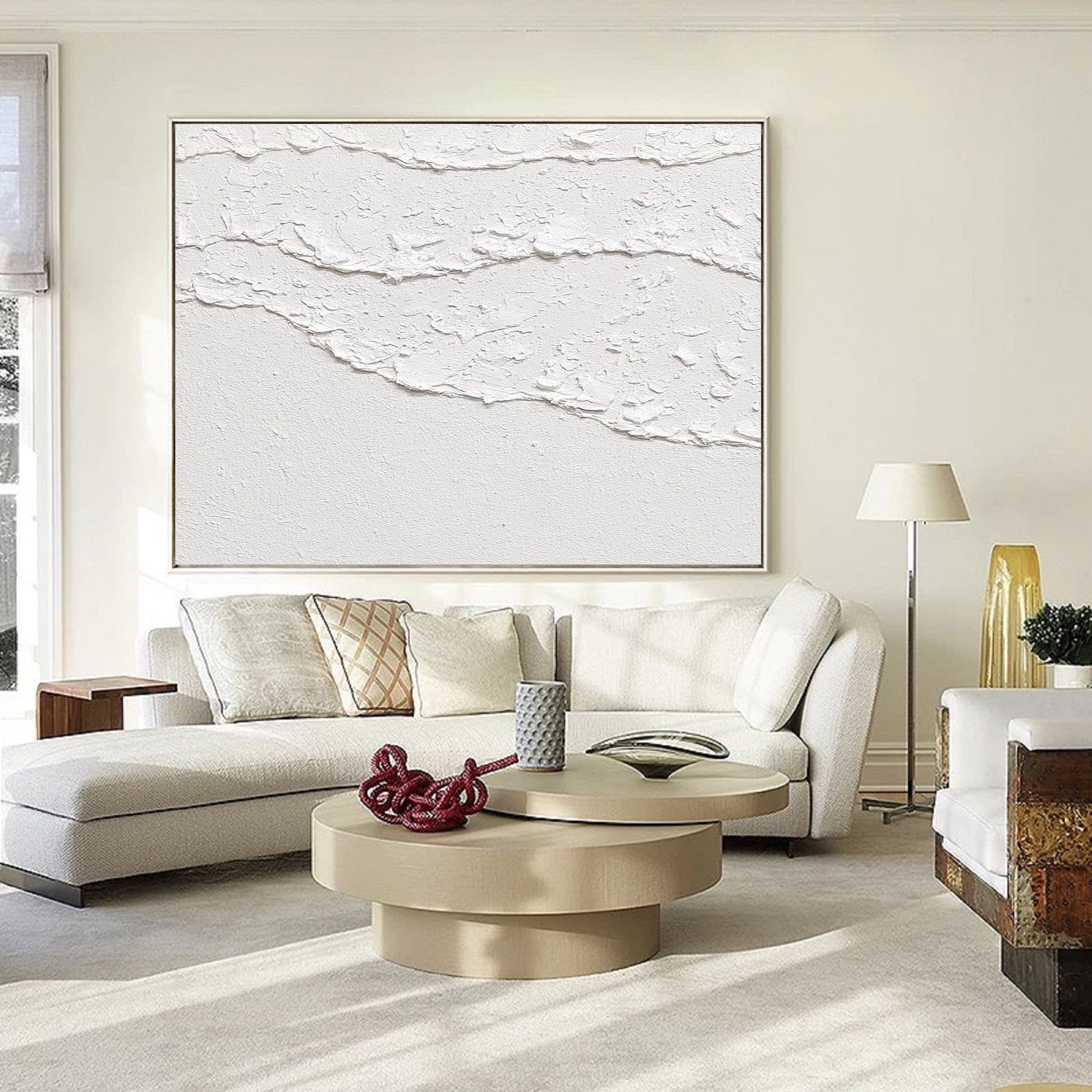 Minimalist White 3D Textured Abstract Painting – Modern Wall Art