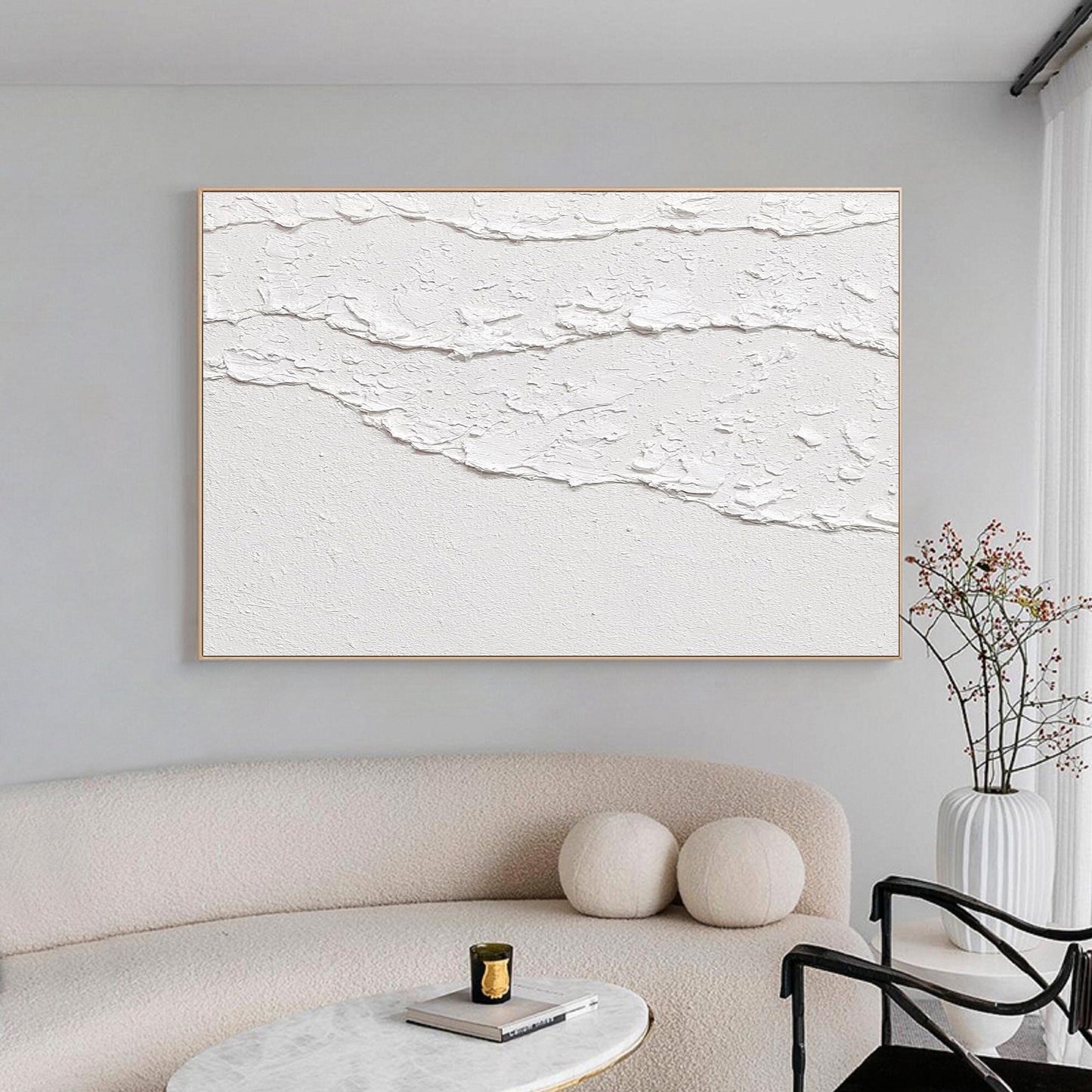 Minimalist White 3D Textured Abstract Painting – Modern Wall Art
