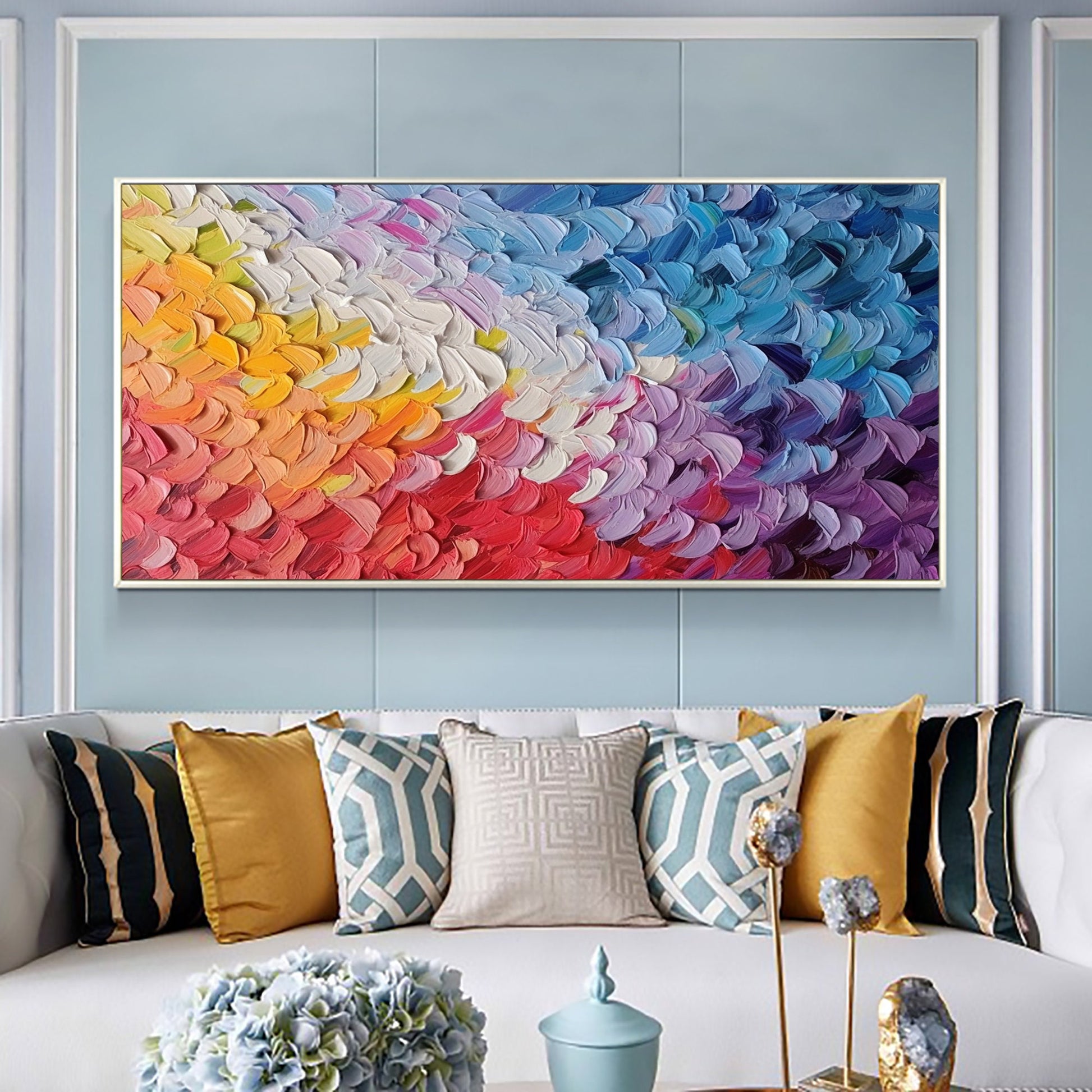 Abstract Colorful Feathers Oil Painting, Large Wall Art, Custom – Colorful Bird Animal Wall Art | Abstract Oil Painting, view