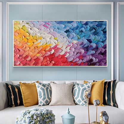 Abstract Colorful Feathers Oil Painting, Large Wall Art, Custom – Colorful Bird Animal Wall Art | Abstract Oil Painting, view