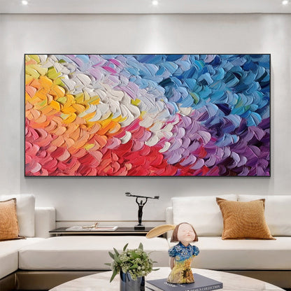Colorful Abstract Bird Feathers Oil Painting – Large Animal Wall Art