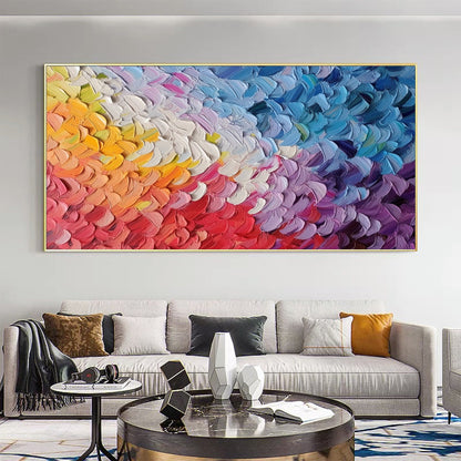 Colorful Abstract Bird Feathers Oil Painting – Large Animal Wall Art