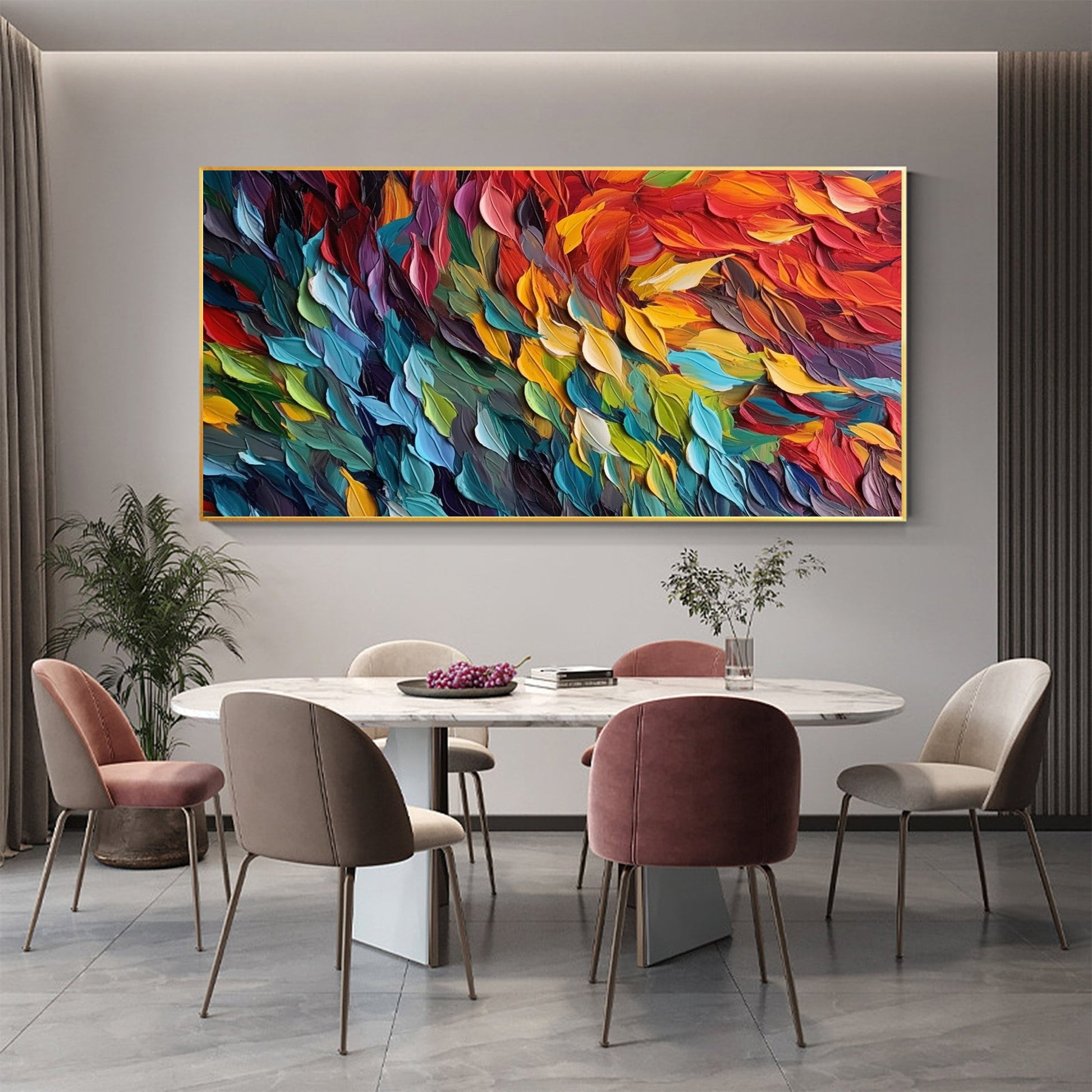 Colorful Feathers Oil Painting on Canvas, Abstract Wall Decor – Colorful Bird Animal Wall Art | Abstract Oil Painting, view 2