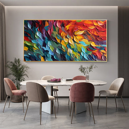 Colorful Feathers Oil Painting on Canvas, Abstract Wall Decor – Colorful Bird Animal Wall Art | Abstract Oil Painting, view 2