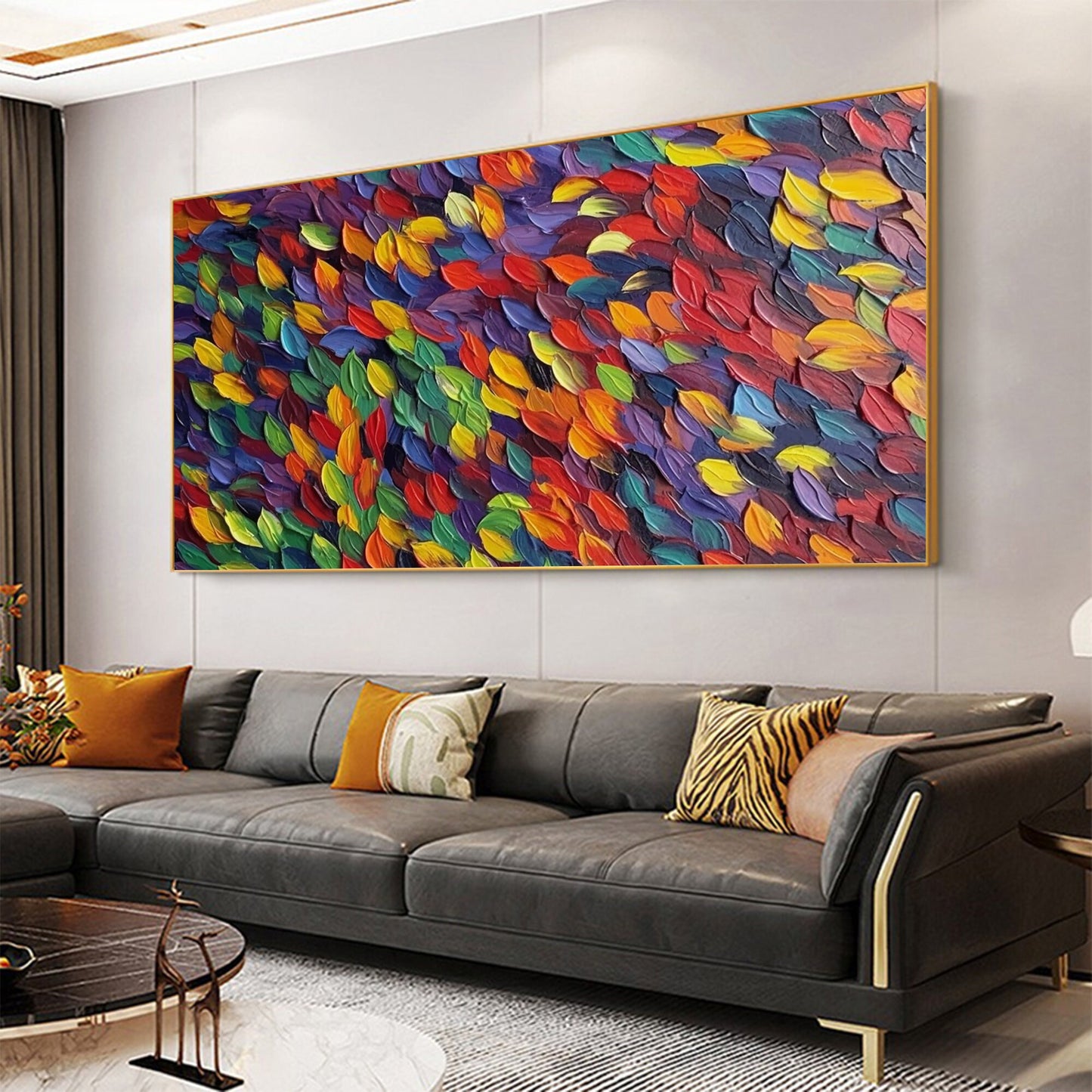 Original Rainbow – Botanical Leaf Wall Art | Abstract Impasto Hand-Painted Painting, view 4