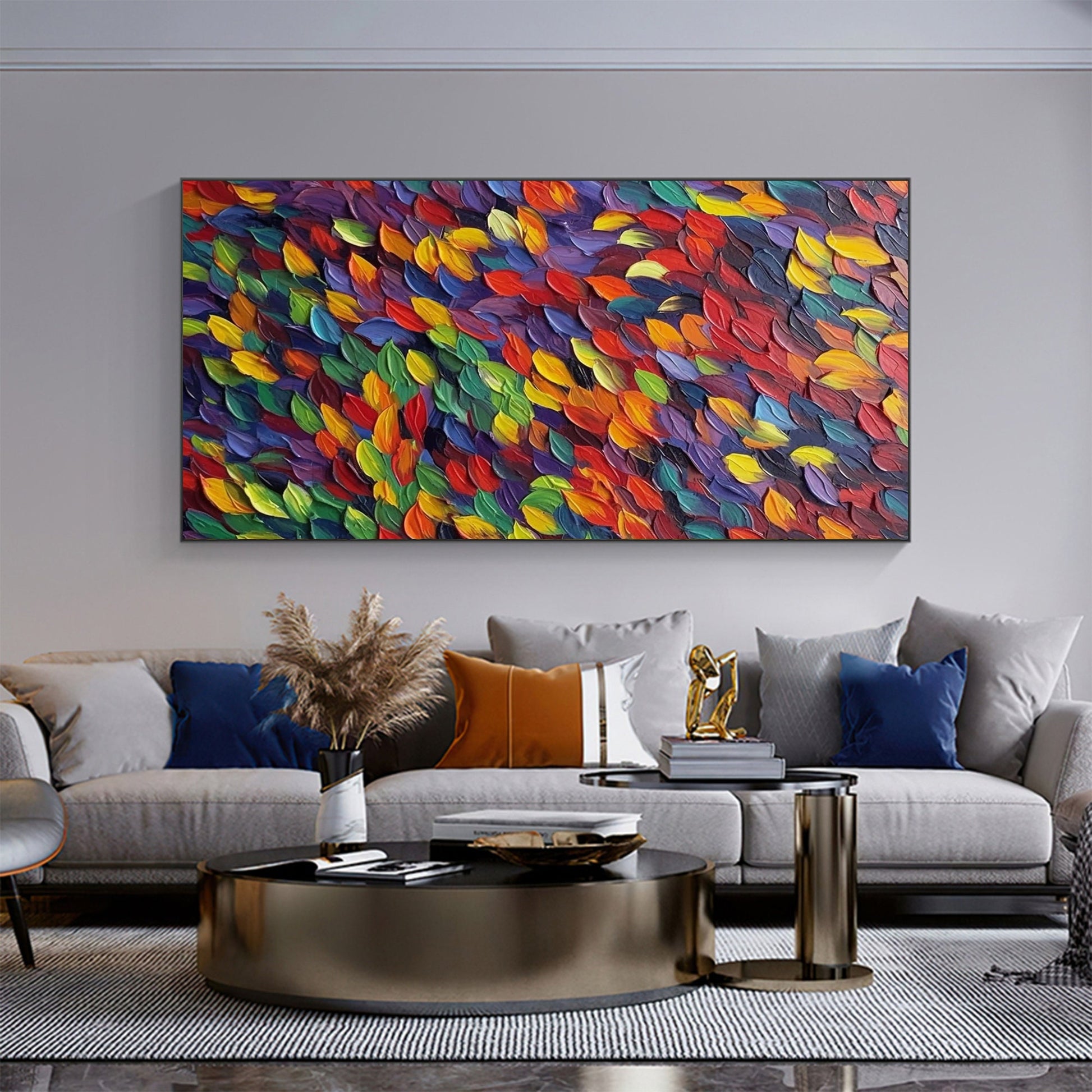 Original Rainbow – Botanical Leaf Wall Art | Abstract Impasto Hand-Painted Painting, view 5