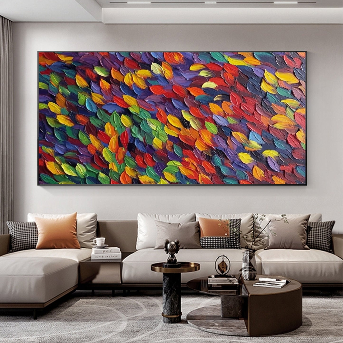 Abstract Impasto Botanical Leaf Wall Art – Original Rainbow