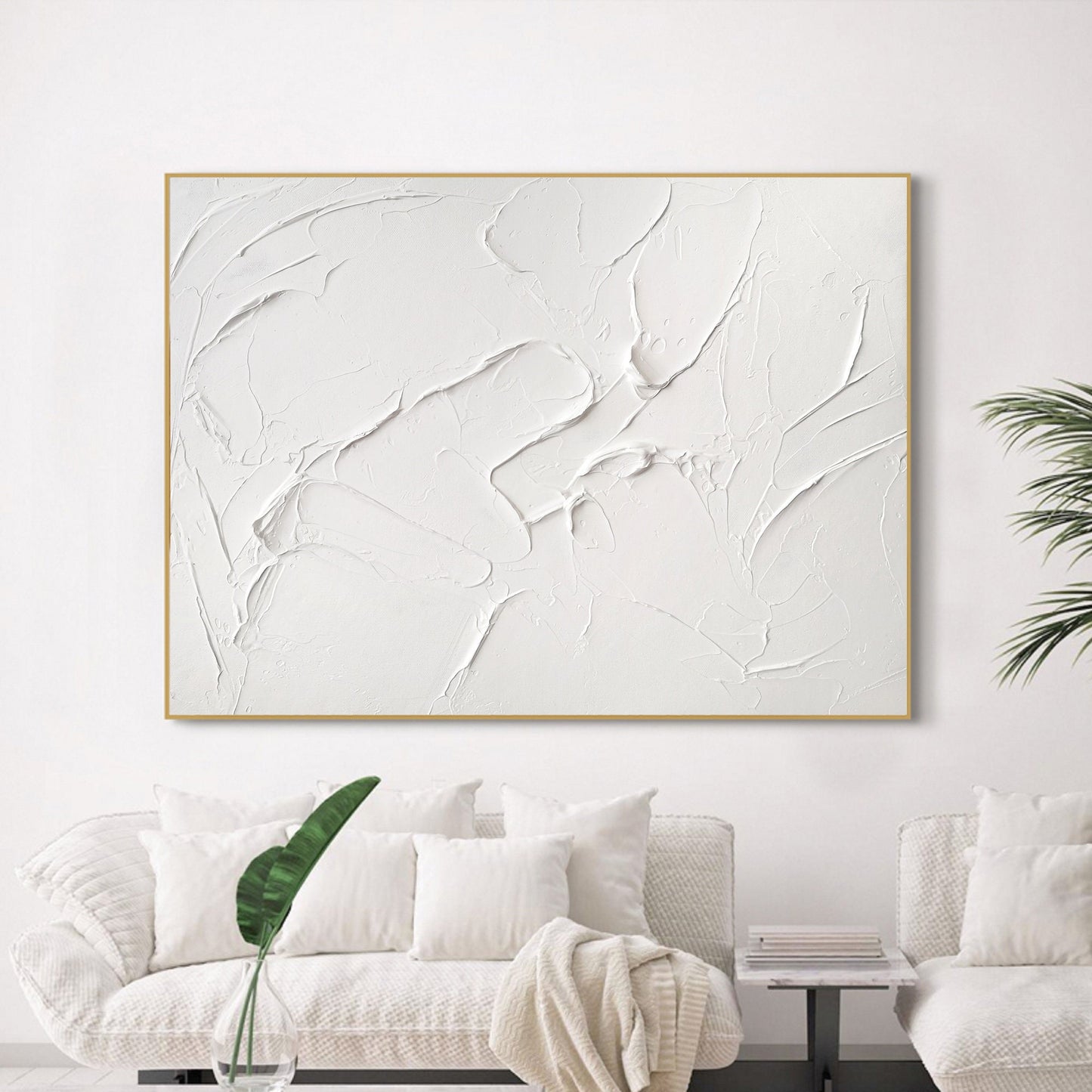 White Textured Wall Art – Minimalist Plaster Painting on Canvas – Abstract Painting