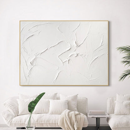 White Textured Wall Art – Minimalist Plaster Painting on Canvas – Abstract Painting