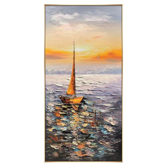 Large Abstract Sailboat Oil Painting on Canvas, Original Hand-painted Seascape Canvas Art, Modern Nautical Wall Art for Living Room Bedroom