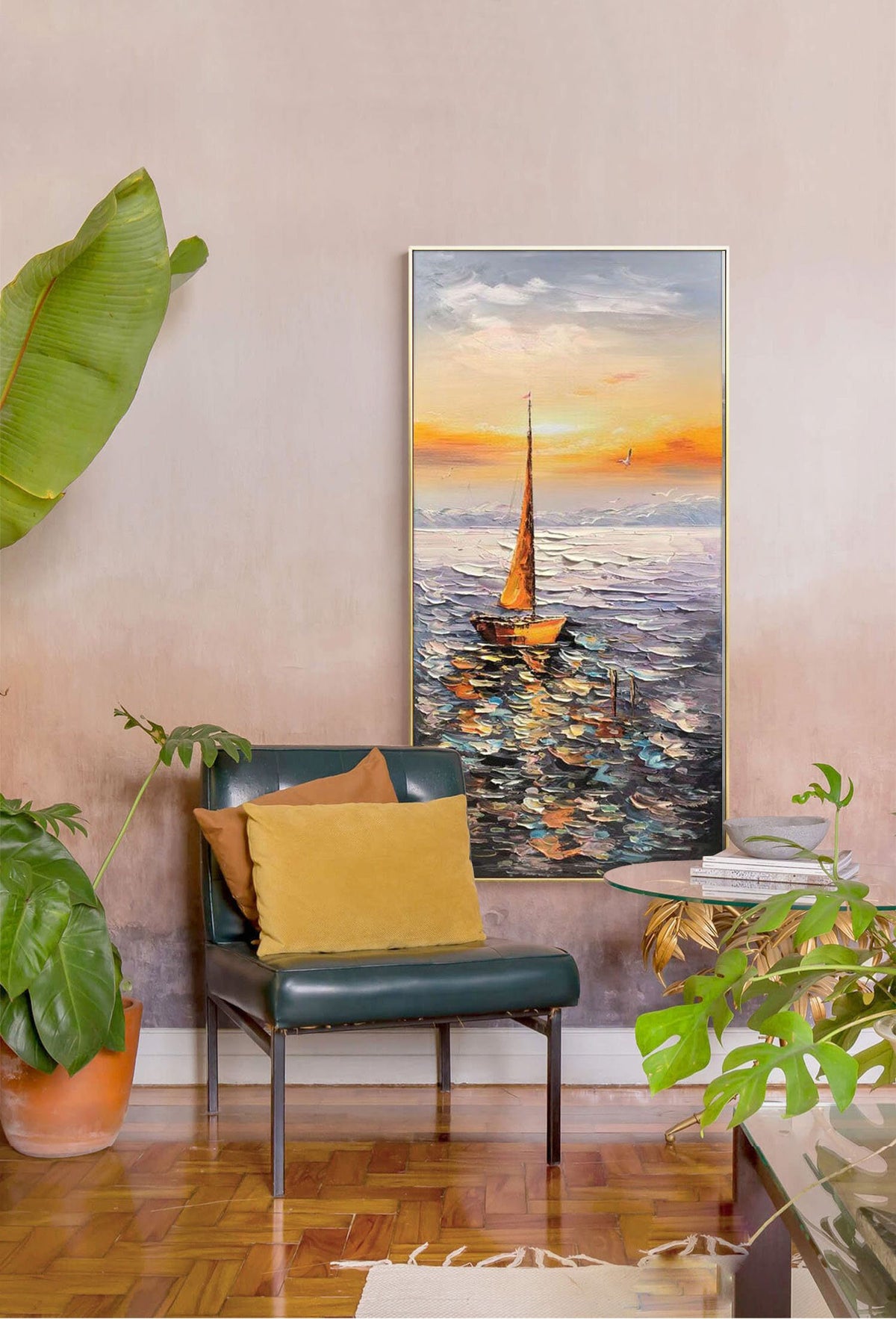 Large Abstract Sailboat Oil Painting on Canvas, Original Hand-painted Seascape Canvas Art, Modern Nautical Wall Art for Living Room Bedroom