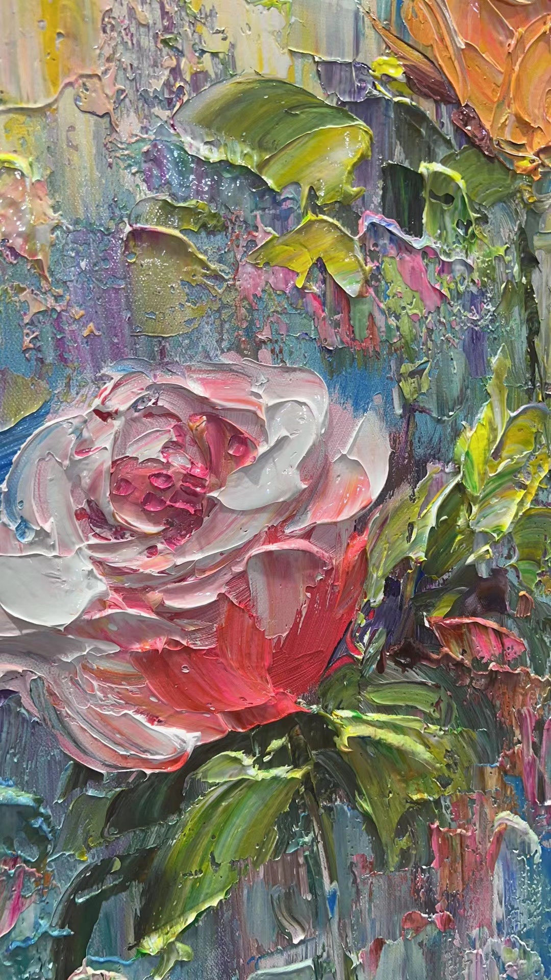 Original – Pink Rose Floral Wall Art | Abstract Oil Painting, view 3