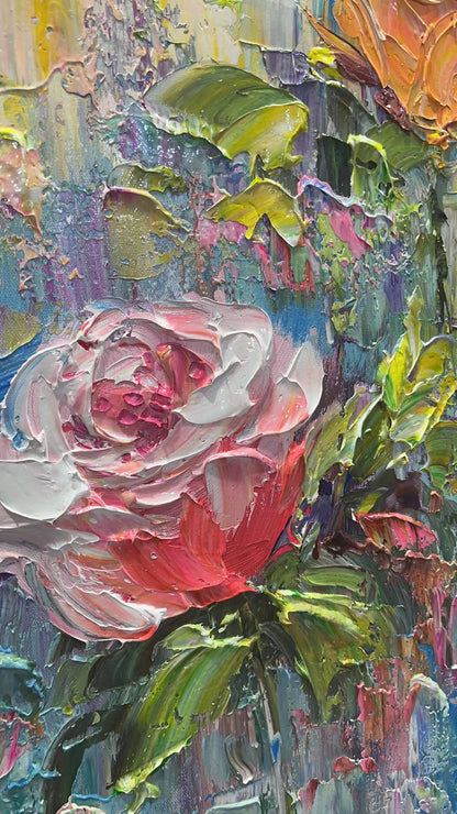Original – Pink Rose Floral Wall Art | Abstract Oil Painting, view 3