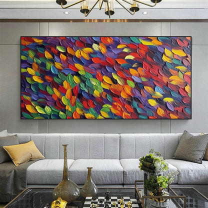 Abstract Impasto Botanical Leaf Wall Art – Original Rainbow