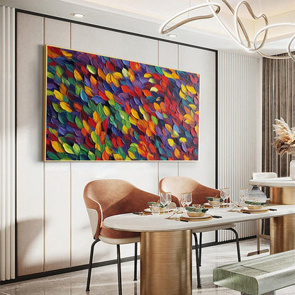 Abstract Impasto Botanical Leaf Wall Art – Original Rainbow
