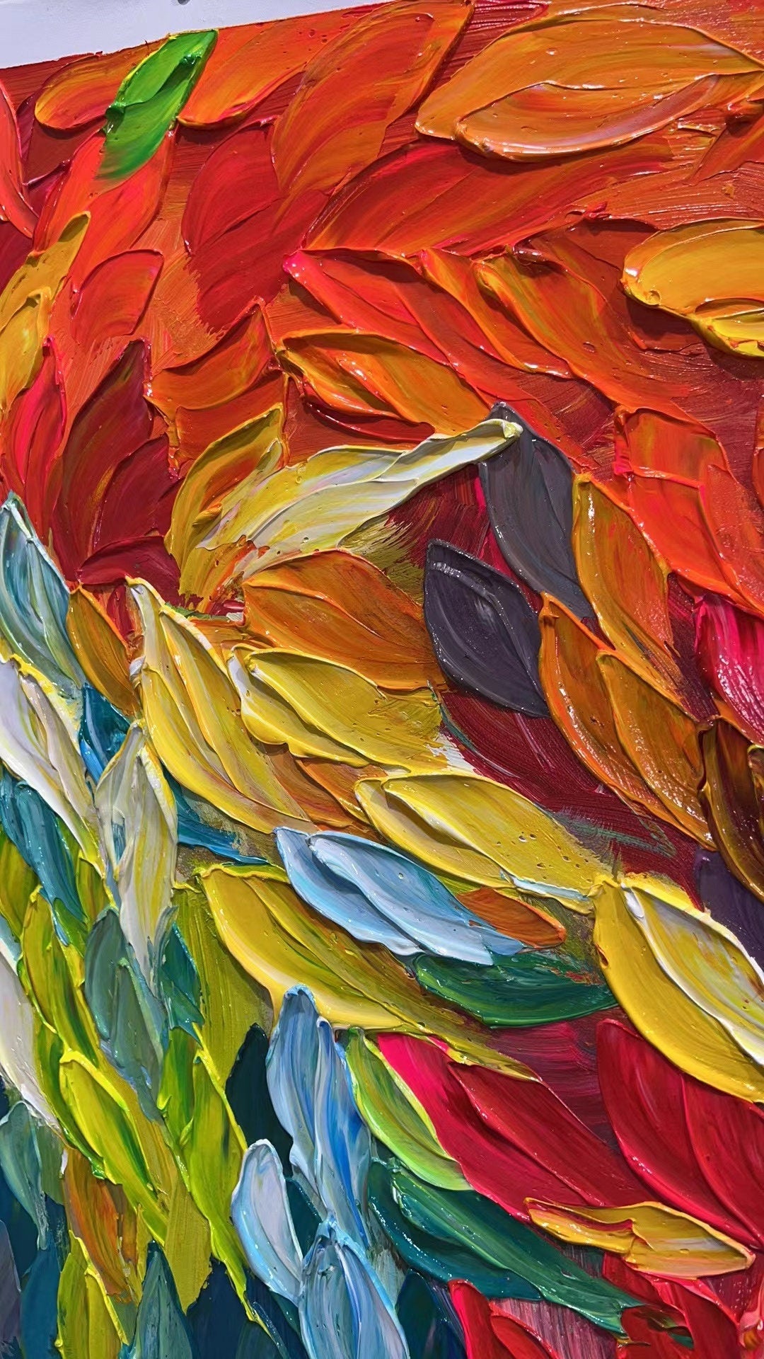 Colorful Feathers Oil Painting on Canvas, Abstract Wall Decor – Colorful Bird Animal Wall Art | Abstract Oil Painting, view 3