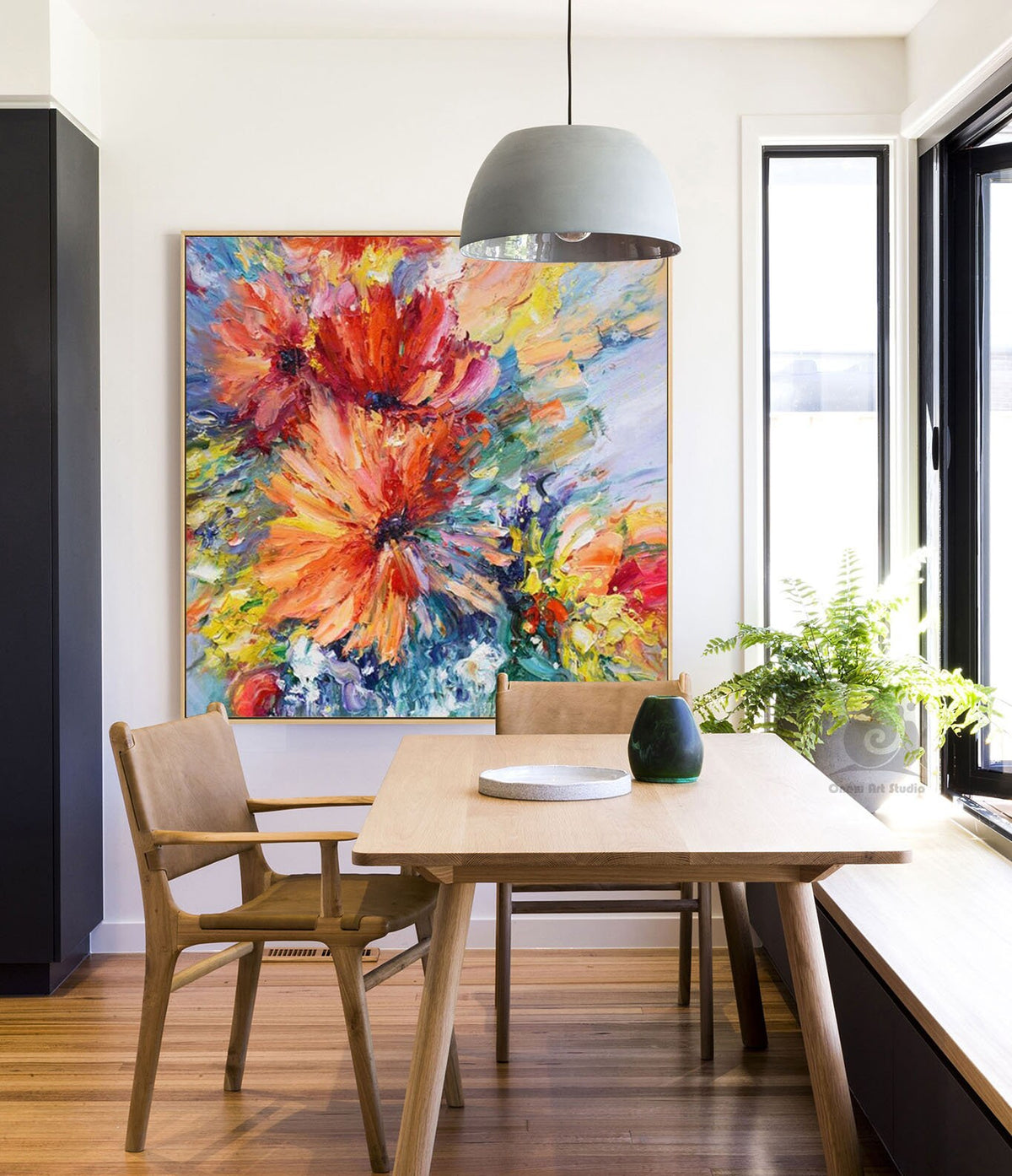 Impressionist Flower Oil Painting on Canvas, Large Colorful Flowers Canvas Wall Art, Modern Textured Floral Painting for Living Room Bedroom