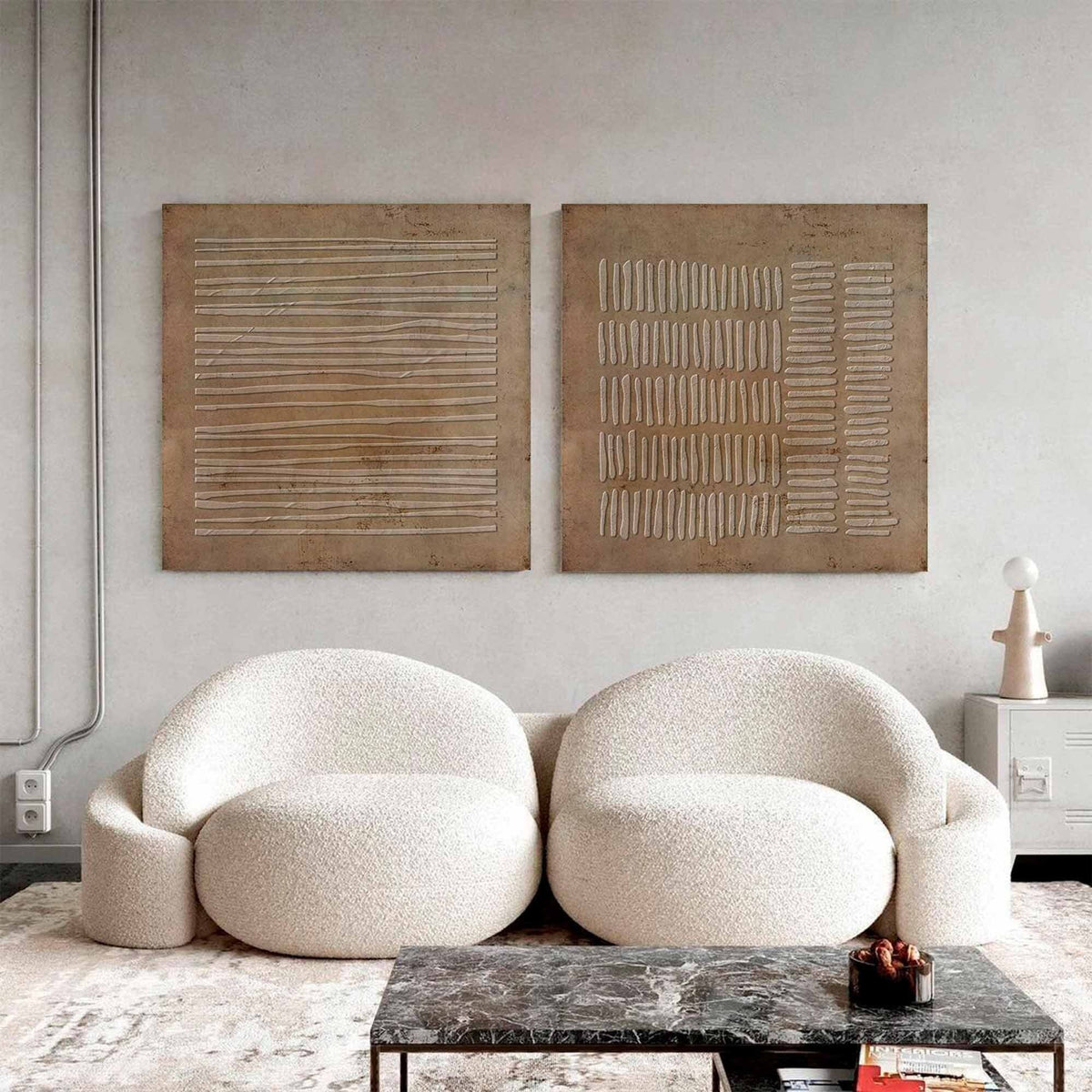 Wabi Sabi Wall Art Set of 2 Brown Plaster Canvas Painting for Living Room