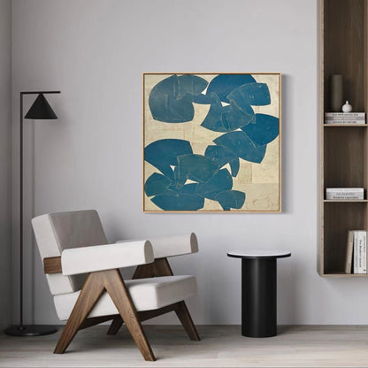 Blue Beige Cutout Shape Wall Art Abstract Textured Canvas Painting for Modern Bedroom Decor
