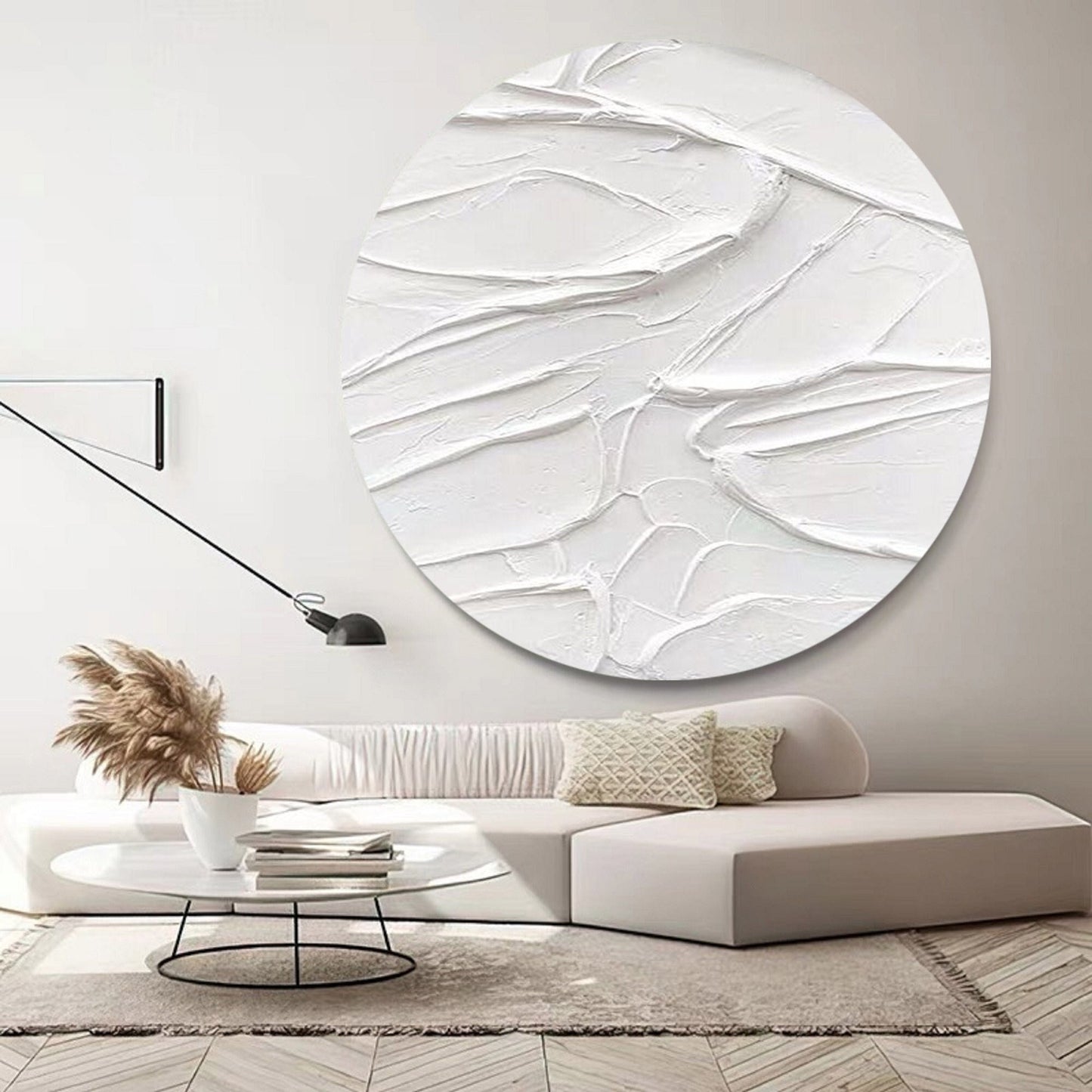 Minimalist White Circle Painting – 3D Textured Abstract Wall Art – Abstract Painting