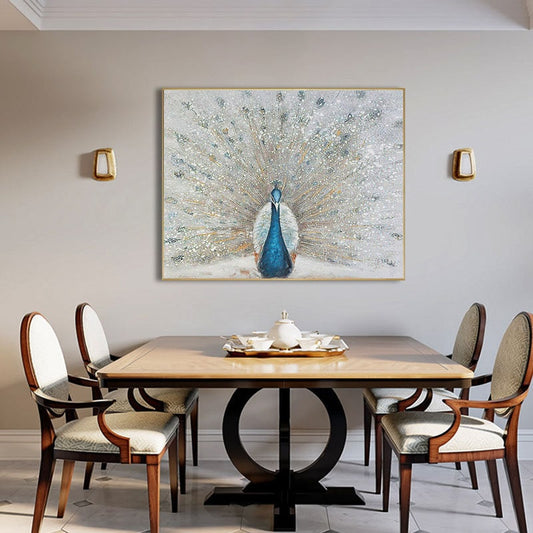 Hand-painted Peacock Oil Painting on Canvas, Large Abstract Peacock Canvas Wall Art, Original Animal Wall Art for Living Room, Bedroom Décor