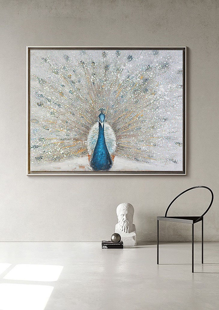 Hand-painted Peacock Oil Painting on Canvas, Large Abstract Peacock Canvas Wall Art, Original Animal Wall Art for Living Room, Bedroom Décor