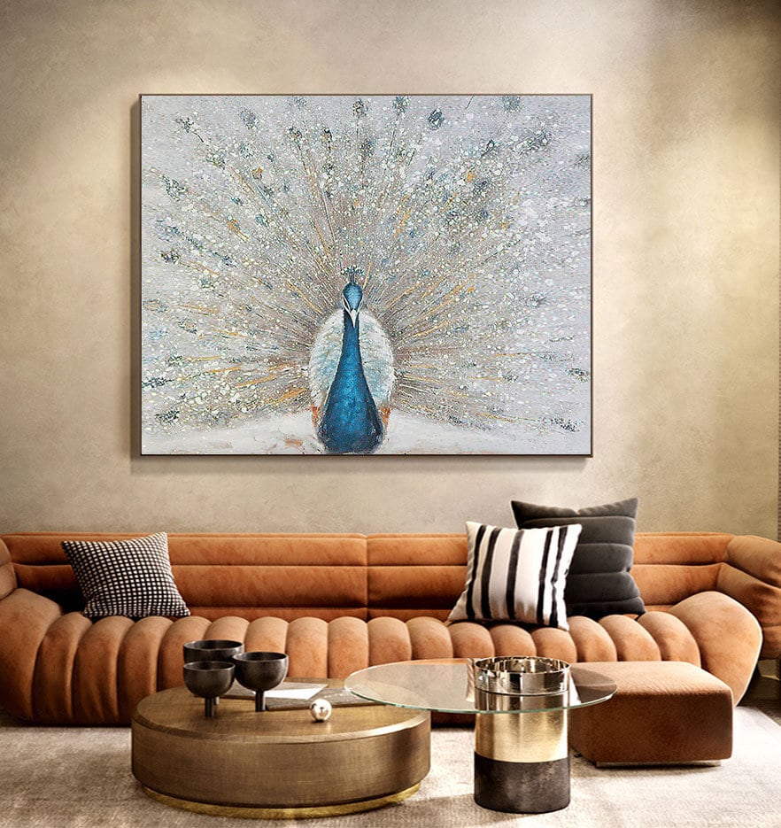 Hand-painted Peacock Oil Painting on Canvas, Large Abstract Peacock Canvas Wall Art, Original Animal Wall Art for Living Room, Bedroom Décor