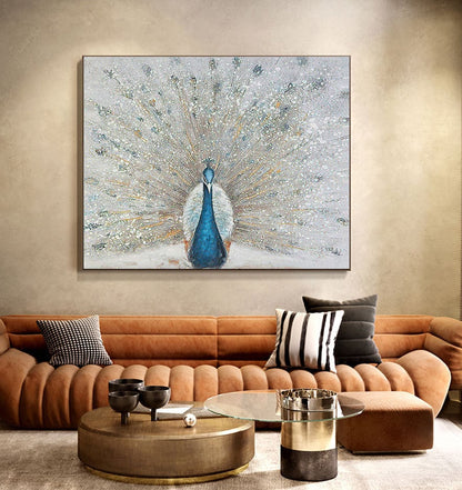 Hand-painted Peacock Oil Painting on Canvas, Large Abstract Peacock Canvas Wall Art, Original Animal Wall Art for Living Room, Bedroom Décor