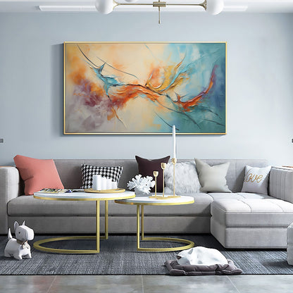 Large Blue and Orange Impasto Abstract Wall Art – Original Framed